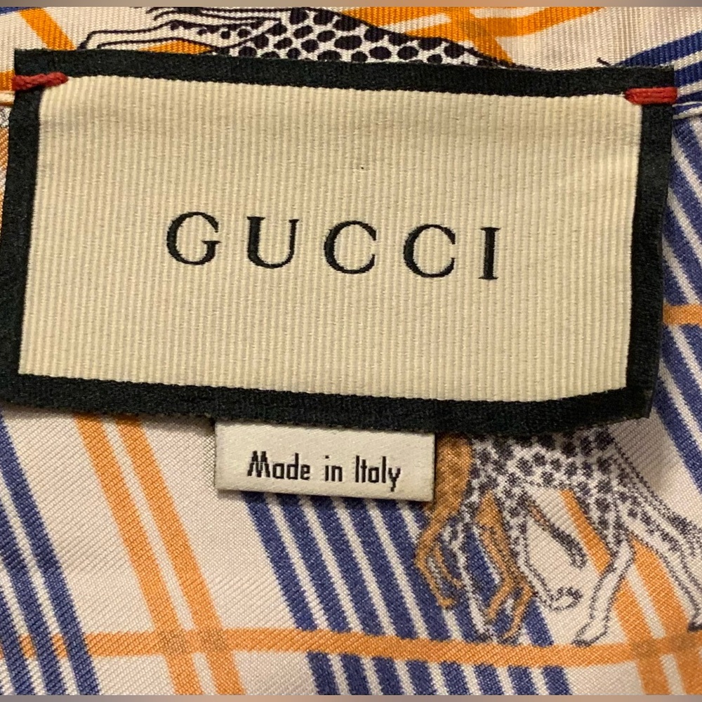 Gucci Silk Heritage Giraffe Twill Long Sleeve Button Up Blouse Italy Size 40 - Picture 12 of 16